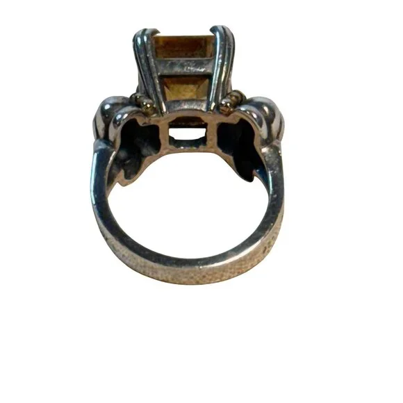 Vintage LAGOS CAVIAR Sterling Silver & 18K Gold Emerald Cut CITRINE Ring 6.75 - Picture 10 of 15